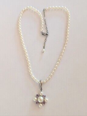 Stunning Sterling Silver Baroque Freshwater Pearls Natural Amethyst 19" Necklace